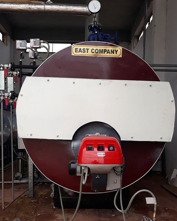 Industrial steam boiler with burner