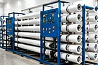 Industrial RO plant with membrane pressure vessels on a skid